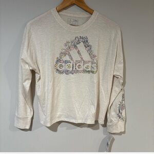 NWT Adidas Girls Floral Trefoil Long Sleeve Tee White Size L (Large 12/14)
